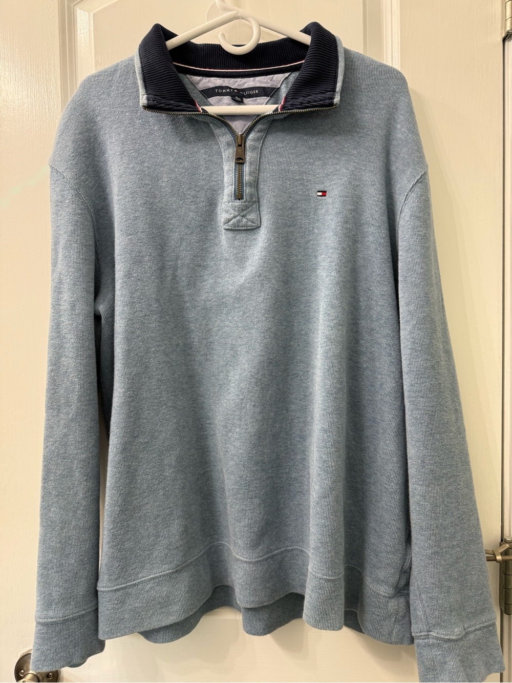 Tommy Hilfiger Light Blue Denim-Style Zip Jacket with Navy Trim